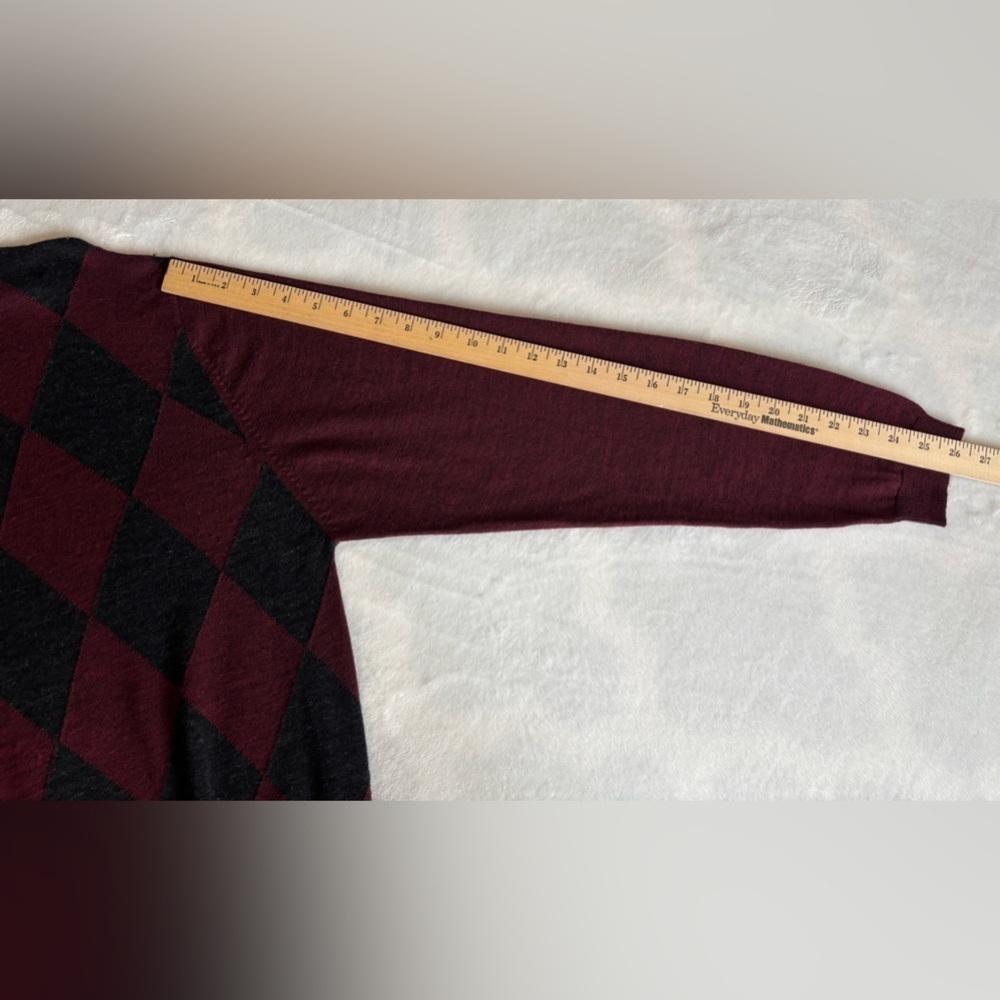 Toscano Sweater Zip-Up Argyle Pullover Burgundy Turtleneck Wool Size L Unisex - Picture 4 of 8